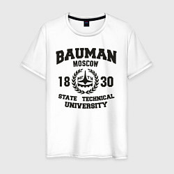 Футболка хлопковая мужская BAUMAN University, цвет: белый