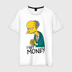 Футболка хлопковая мужская Mr. Burns: I get money, цвет: белый