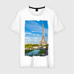 Футболка хлопковая мужская Летний Париж, цвет: белый