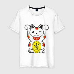 Футболка хлопковая мужская Японский котик, цвет: белый