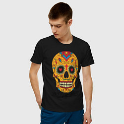 Футболка хлопковая мужская Мексиканский череп цвета черный — фото 2