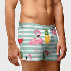 Трусы-боксеры мужские Фламинго и фрукты, цвет: 3D-принт — фото 2