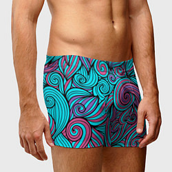 Трусы-боксеры мужские Синие листья, цвет: 3D-принт — фото 2