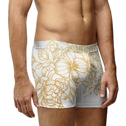 Трусы-боксеры мужские Золотые цветы на белом, цвет: 3D-принт — фото 2