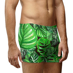 Трусы-боксеры мужские Тропические листья на темном фоне, цвет: 3D-принт — фото 2