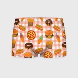 Трусы-боксеры мужские PIZZA DONUT BURGER FRIES ICE CREAM pattern, цвет: 3D-принт