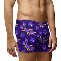 Трусы-боксеры мужские Цветы Фиолетовые Ирисы На Синем Фоне, цвет: 3D-принт — фото 2