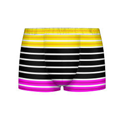 Трусы-боксеры мужские Желтые розовые и черные полосы на белом, цвет: 3D-принт