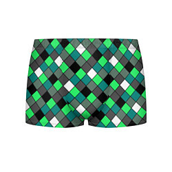Трусы-боксеры мужские Геометрический узор в зеленых и черный тонах, цвет: 3D-принт