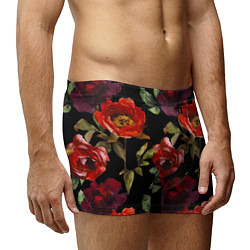 Трусы-боксеры мужские Цветы Нарисованные Розы На Чёрном Фоне, цвет: 3D-принт — фото 2