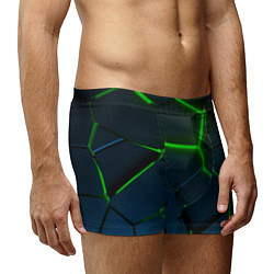 Трусы-боксеры мужские Разлом зеленых неоновых плит - геометрия, цвет: 3D-принт — фото 2