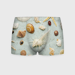 Трусы-боксеры мужские Океанские ракушки и морские звёзды на песке, цвет: 3D-принт