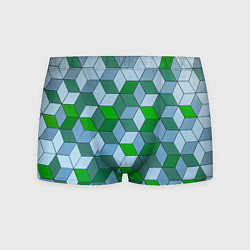 Трусы-боксеры мужские Зелёные и серые абстрактные кубы с оптической иллю, цвет: 3D-принт