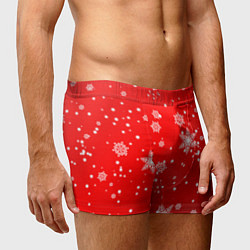 Трусы-боксеры мужские Снежинки на красном фоне, цвет: 3D-принт — фото 2