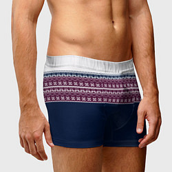 Трусы-боксеры мужские Скандинавский орнамент на синем, бордовом фоне, цвет: 3D-принт — фото 2