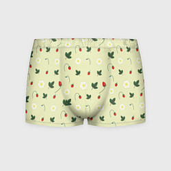 Трусы-боксеры мужские Узор из веточек и листиков земляники, цвет: 3D-принт