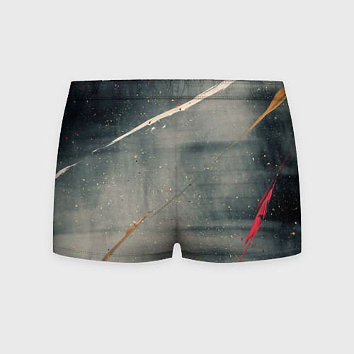 Мужские трусы Серый туман и красные, оранжевые, белые мазки крас / 3D-принт – фото 2