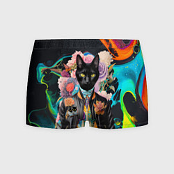 Трусы-боксеры мужские Модный чёрный кот - нейросеть - мода, цвет: 3D-принт
