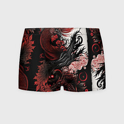 Трусы-боксеры мужские Красный Irezumi узор, цвет: 3D-принт