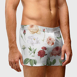 Трусы-боксеры мужские Гербарий цветов на белом фоне, цвет: 3D-принт — фото 2