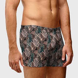 Трусы-боксеры мужские Тропический коричнево серый узор, цвет: 3D-принт — фото 2