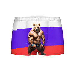 Трусы-боксеры мужские Накаченный медведь на Российском флаге, цвет: 3D-принт
