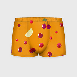Трусы-боксеры мужские Ягоды и лимон, оранжевый фон, цвет: 3D-принт