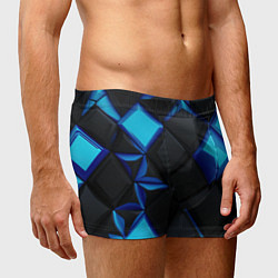 Трусы-боксеры мужские Черные и синие плитки, цвет: 3D-принт — фото 2