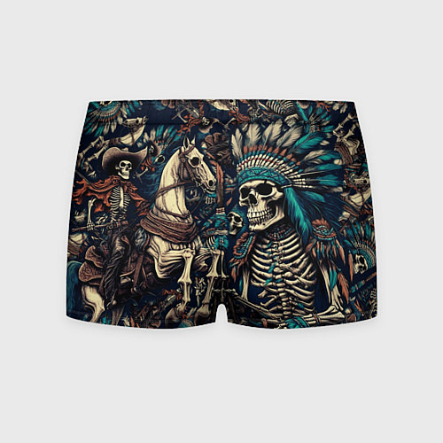 Мужские трусы Татуировка скелета индейца и ковбоя в техасе / 3D-принт – фото 2