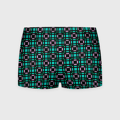 Мужские трусы Зелено-сиреневый с черный клетчатый узор / 3D-принт – фото 2