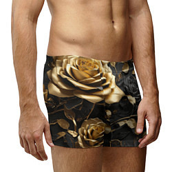 Трусы-боксеры мужские Металлические розы золотые и черные, цвет: 3D-принт — фото 2