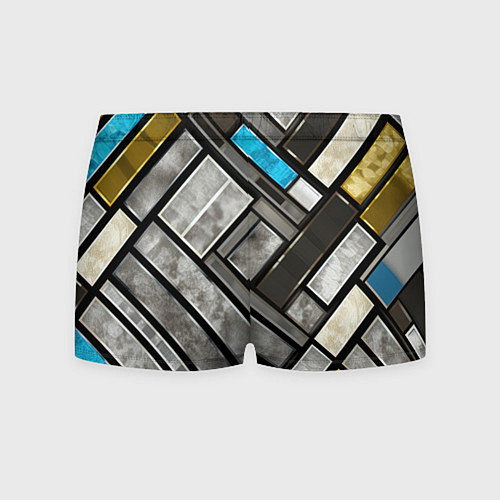 Мужские трусы Серые квадраты с голубой вставкой / 3D-принт – фото 2
