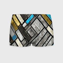 Мужские трусы Серые квадраты с голубой вставкой