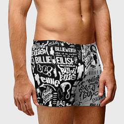 Трусы-боксеры мужские Billie Eilish чернобелые битва лого, цвет: 3D-принт — фото 2