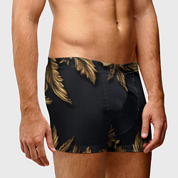 Трусы-боксеры мужские Золотые объемные листья на черном, цвет: 3D-принт — фото 2