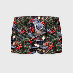 Трусы-боксеры мужские Рождественская птица пересмешник, цвет: 3D-принт