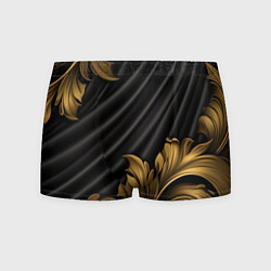 Трусы-боксеры мужские Лепнина золотые узоры на черной ткани, цвет: 3D-принт