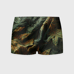 Трусы-боксеры мужские Реалистичный охотничий камуфляж из ткани и листьев, цвет: 3D-принт