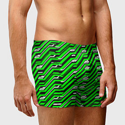 Трусы-боксеры мужские Чёрно-зелёный линейный узор киберпанк, цвет: 3D-принт — фото 2