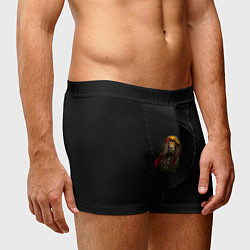 Трусы-боксеры мужские Лев хиппи с дредами на черном фоне, цвет: 3D-принт — фото 2