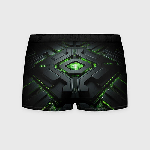 Мужские трусы Объемная абстрактная яркая зеленая фигура на черно / 3D-принт – фото 2