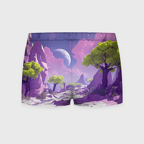 Мужские трусы Фиолетовые горы зеленые деревья и космос / 3D-принт – фото 2