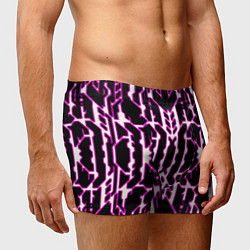 Трусы-боксеры мужские Техно белые линии с розовой обводкой на чёрном фон, цвет: 3D-принт — фото 2