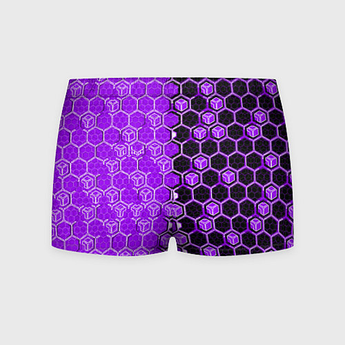 Мужские трусы Техно-киберпанк шестиугольники фиолетовый и чёрный / 3D-принт – фото 2
