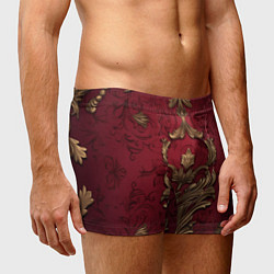 Трусы-боксеры мужские Объемный золотой узор лепнины на красном текстурно, цвет: 3D-принт — фото 2