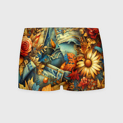 Трусы-боксеры мужские Композиция из цветов и рваной джинсы - нейросеть, цвет: 3D-принт