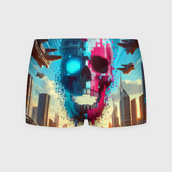 Трусы-боксеры мужские Cool vanguard neon cyber skull - ai art, цвет: 3D-принт