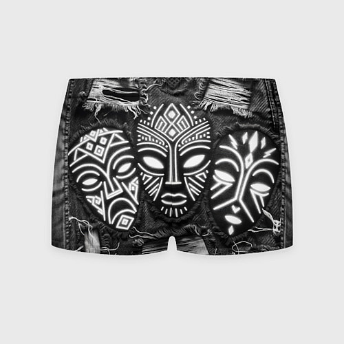 Мужские трусы Африканские маски на пэчворк дениме / 3D-принт – фото 2