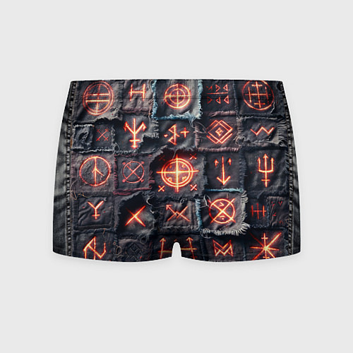 Мужские трусы Символы викингов на пэчворк джинсах / 3D-принт – фото 2