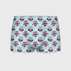 Трусы-боксеры мужские Новогодний паттерн с милыми совами и снежинками, цвет: 3D-принт